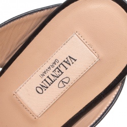 Pre Owned Valentino Black Leather Rockstud Ankle Strap Flat Sandals Size 37