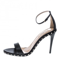 Pre Owned Valentino Black Leather Soul Rockstud Ankle Strap Sandals Size 41