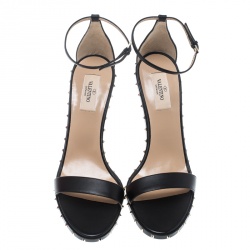 Pre Owned Valentino Black Leather Soul Rockstud Ankle Strap Sandals Size 41