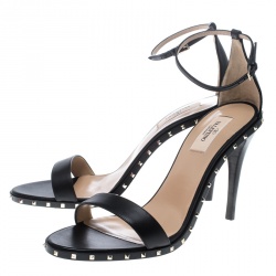 Pre Owned Valentino Black Leather Soul Rockstud Ankle Strap Sandals Size 41