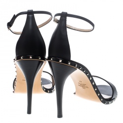 Pre Owned Valentino Black Leather Soul Rockstud Ankle Strap Sandals Size 41