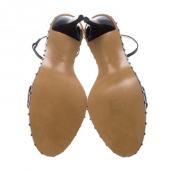 Pre Owned Valentino Black Leather Soul Rockstud Ankle Strap Sandals Size 41