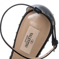 Pre Owned Valentino Black Leather Soul Rockstud Ankle Strap Sandals Size 41