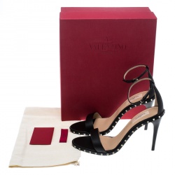 Pre Owned Valentino Black Leather Soul Rockstud Ankle Strap Sandals Size 41