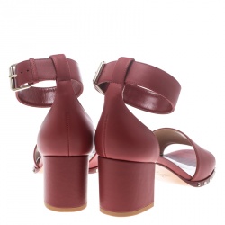 Pre Owned Valentino Red Leather Soul Rockstud Ankle Strap Block Heel Sandals Size 37
