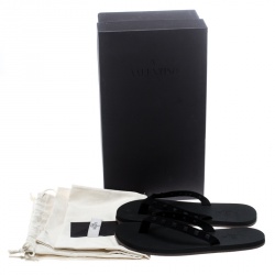 Pre Owned Valentino Black Rockstud Fabric Thong Sandals Size 39