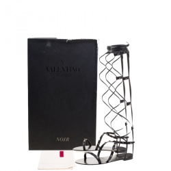 Pre Owned Valentino Black Leather Knee High Rockstud Gladiator Flat Sandals Size 36.5