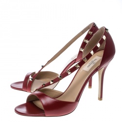 Pre Owned Valentino Two Tone Leather Rockstud Embellished Peep Toe D'orsay Pumps Size 41