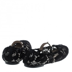 Pre Owned Valentino Black Lace Rockstud Bow Detail Ballet Flats Size 38