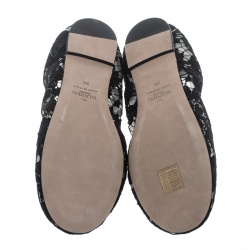 Pre Owned Valentino Black Lace Rockstud Bow Detail Ballet Flats Size 38