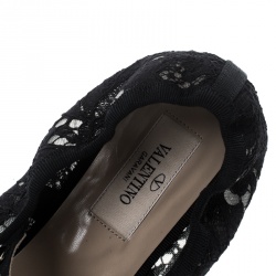Pre Owned Valentino Black Lace Rockstud Bow Detail Ballet Flats Size 38