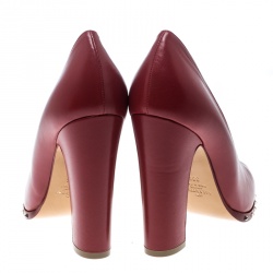 Pre Owned Valentino Red Leather Soul Rockstud Block Heel Pumps Size 38.5