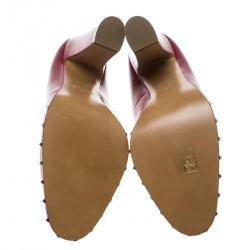 Pre Owned Valentino Red Leather Soul Rockstud Block Heel Pumps Size 38.5