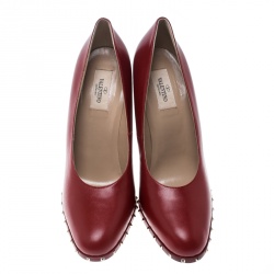 Pre Owned Valentino Red Leather Soul Rockstud Block Heel Pumps Size 40