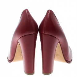 Pre Owned Valentino Red Leather Soul Rockstud Block Heel Pumps Size 40