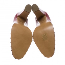 Pre Owned Valentino Red Leather Soul Rockstud Block Heel Pumps Size 40