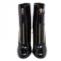 Pre Owned Valentino Black Patent Leather Zip Detail Mid Calf Boots Size 38