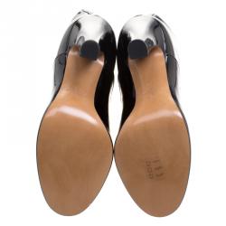 Pre Owned Valentino Black Patent Leather Zip Detail Mid Calf Boots Size 38