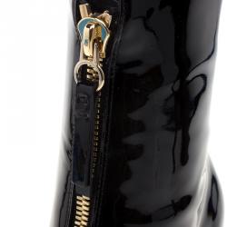 Pre Owned Valentino Black Patent Leather Zip Detail Mid Calf Boots Size 38
