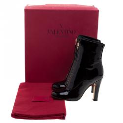 Pre Owned Valentino Black Patent Leather Zip Detail Mid Calf Boots Size 38