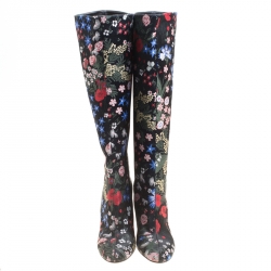 Pre Owned Valentino Black Spring Garden Brocade Knee Length Boots Size 37