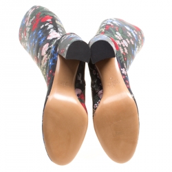 Pre Owned Valentino Black Spring Garden Brocade Knee Length Boots Size 37