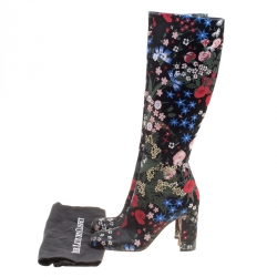 Pre Owned Valentino Black Spring Garden Brocade Knee Length Boots Size 37