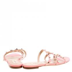 Pre Owned Valentino Pink Patent Leather Rockstud Cage Flat Slides Size 38