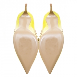 Pre Owned Valentino Yellow Patent Leather Rockstud Pointed Toe Pumps Size 38.5
