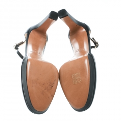 Pre Owned Valentino Black Leather Ankle Strap Platform Pumps Size 39