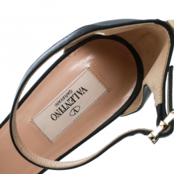 Pre Owned Valentino Black Leather Ankle Strap Platform Pumps Size 39