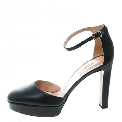Pre Owned Valentino Black Leather Ankle Strap Platform Pumps Size 39