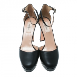 Pre Owned Valentino Black Leather Ankle Strap Platform Pumps Size 39