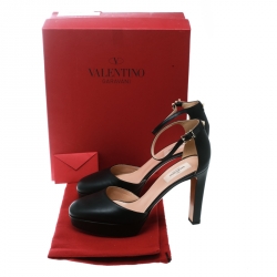 Pre Owned Valentino Black Leather Ankle Strap Platform Pumps Size 39