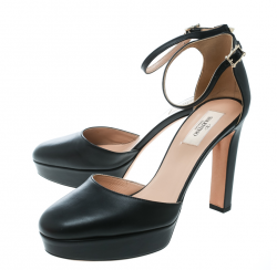 Pre Owned Valentino Black Leather Ankle Strap Platform Pumps Size 39