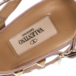 Pre Owned Valentino Grey and Beige Patent Leather Rockstud Ankle Strap Sandals Size 38