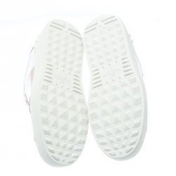 Pre Owned Valentino White and Blush Pink Band Leather Open Low Top Sneakers Size 36