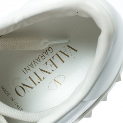 Pre Owned Valentino White and Blush Pink Band Leather Open Low Top Sneakers Size 36