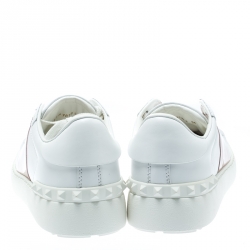 Pre Owned Valentino White and Blush Pink Band Leather Open Low Top Sneakers Size 36