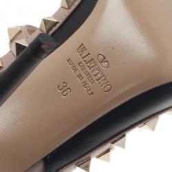 مملوكة مسبقًا صندل فالنتينو ترصيعات روكستاد جلد أسود وبيج مقاس 36