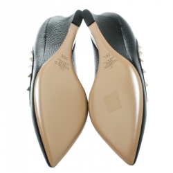 Pre Owned Valentino Black Leather Rockstud Pointed Toe Wedge Pumps Size 39.5