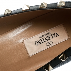 Pre Owned Valentino Black Leather Rockstud Pointed Toe Wedge Pumps Size 39.5