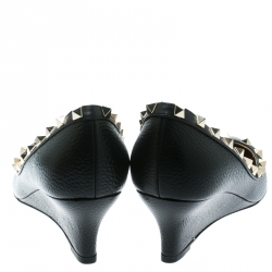 Pre Owned Valentino Black Leather Rockstud Pointed Toe Wedge Pumps Size 39.5