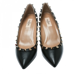 Pre Owned Valentino Black Leather Rockstud Pointed Toe Wedge Pumps Size 39.5