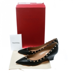 Pre Owned Valentino Black Leather Rockstud Pointed Toe Wedge Pumps Size 39.5