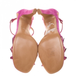 Pre Owned Valentino Pink Suede And Leather Love Blade T Strap Sandals Size 38