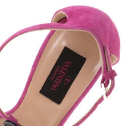 Pre Owned Valentino Pink Suede And Leather Love Blade T Strap Sandals Size 38