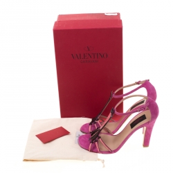 Pre Owned Valentino Pink Suede And Leather Love Blade T Strap Sandals Size 38