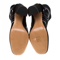 Pre Owned Valentino Black Velvet Panther Motif Block Heel Ankle Boots Size 36.5