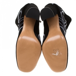 Pre Owned Valentino Black Velvet Panther Motif Block Heel Ankle Boots Size 39.5